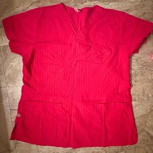 Red V-Neck Scrub Top
